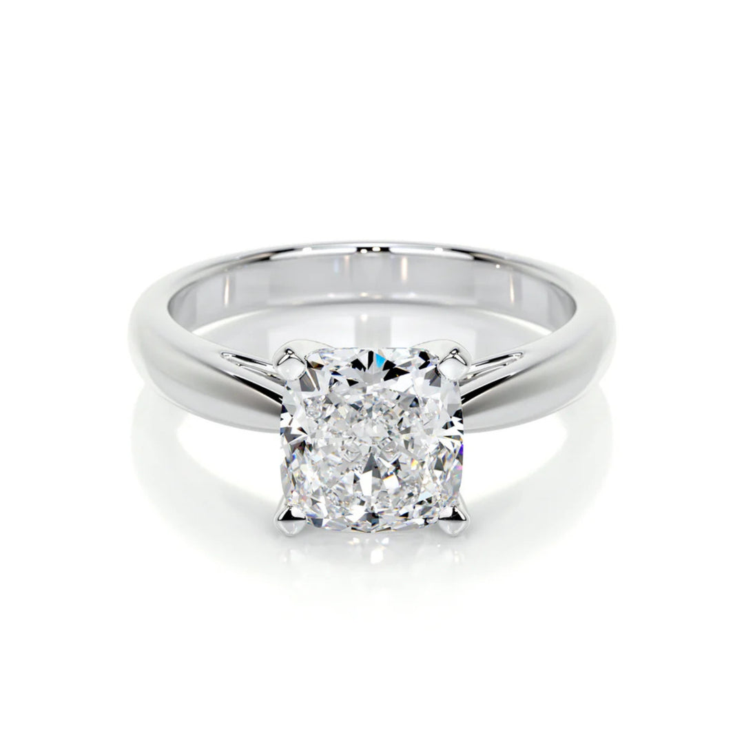 Nicole Manson 1008 Solitaire Ring Lab Grown Cushion Diamond White Gold