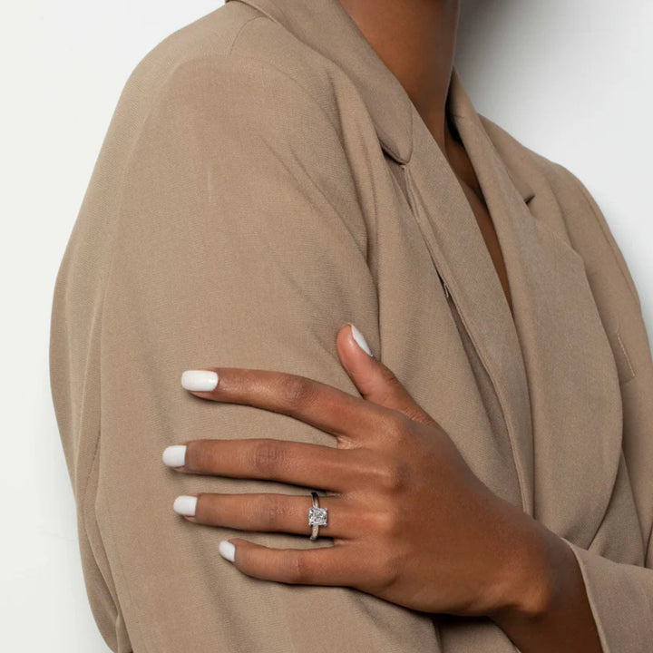 Nicole Manson 1008 Solitaire Ring Lab Grown Cushion Diamond White Gold