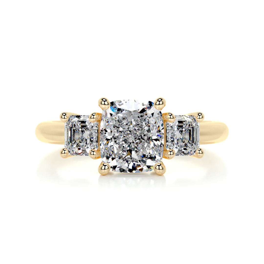 Nicole Manson 1012 Three Stone Ring Cushion Diamond Gold
