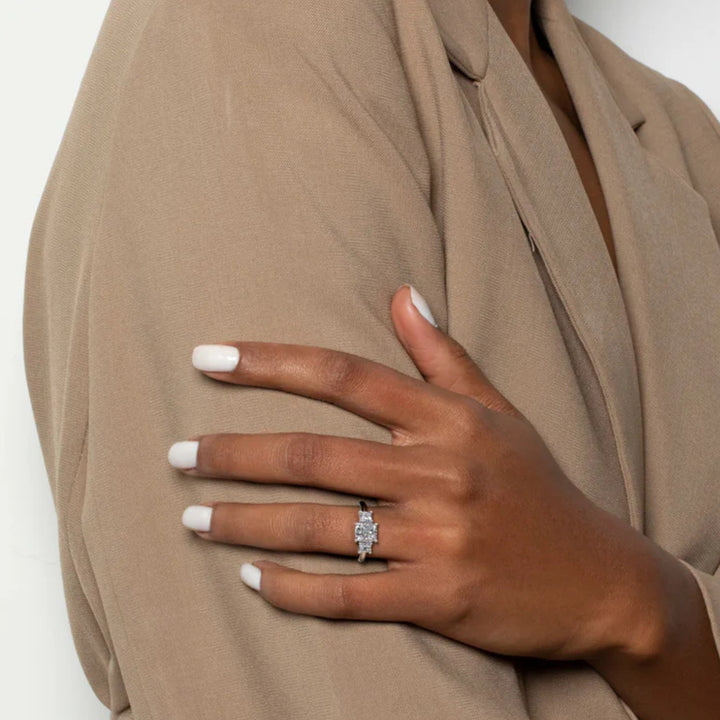 Nicole Manson 1012 Three Stone Ring Cushion Diamond White Gold