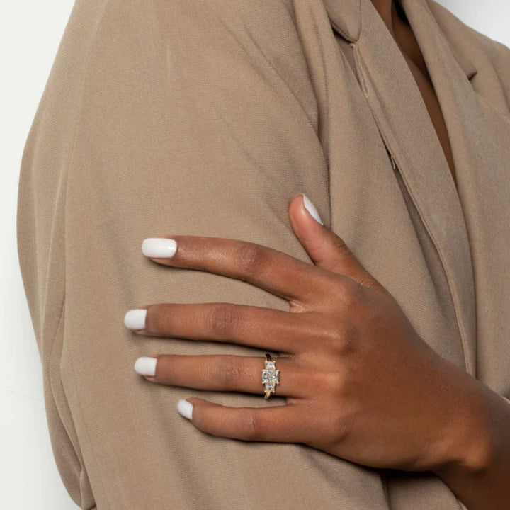 Nicole Manson 1012 Three Stone Ring Cushion Diamond Gold