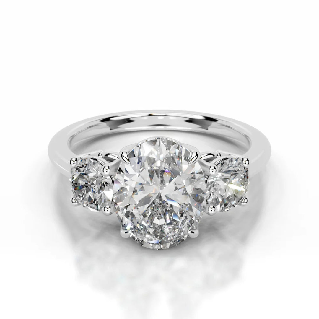 Nicole Manson 1013 Three Stone Ring Oval Diamond White Gold