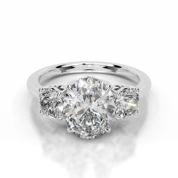 Nicole Manson 1013 Three Stone Ring Oval Diamond White Gold