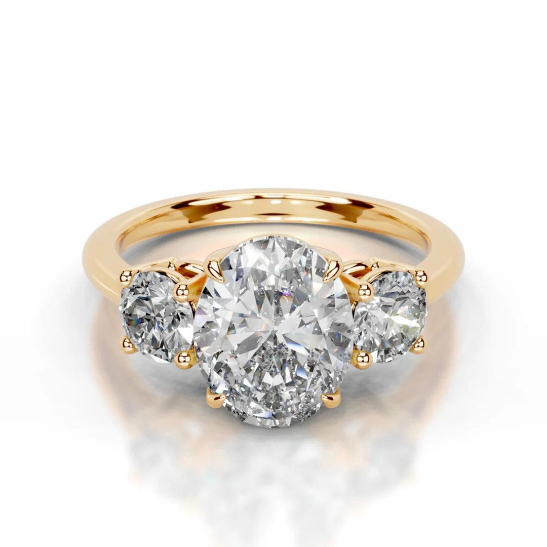 Nicole Manson 1013 Three Stone Ring Oval Diamond Gold