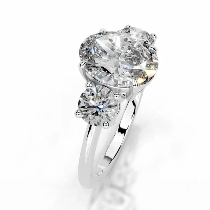 Nicole Manson 1013 Three Stone Ring Oval Diamond White Gold