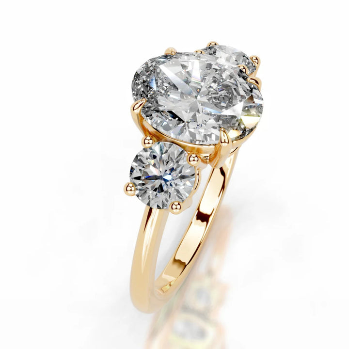 Nicole Manson 1013 Three Stone Ring Oval Diamond Gold